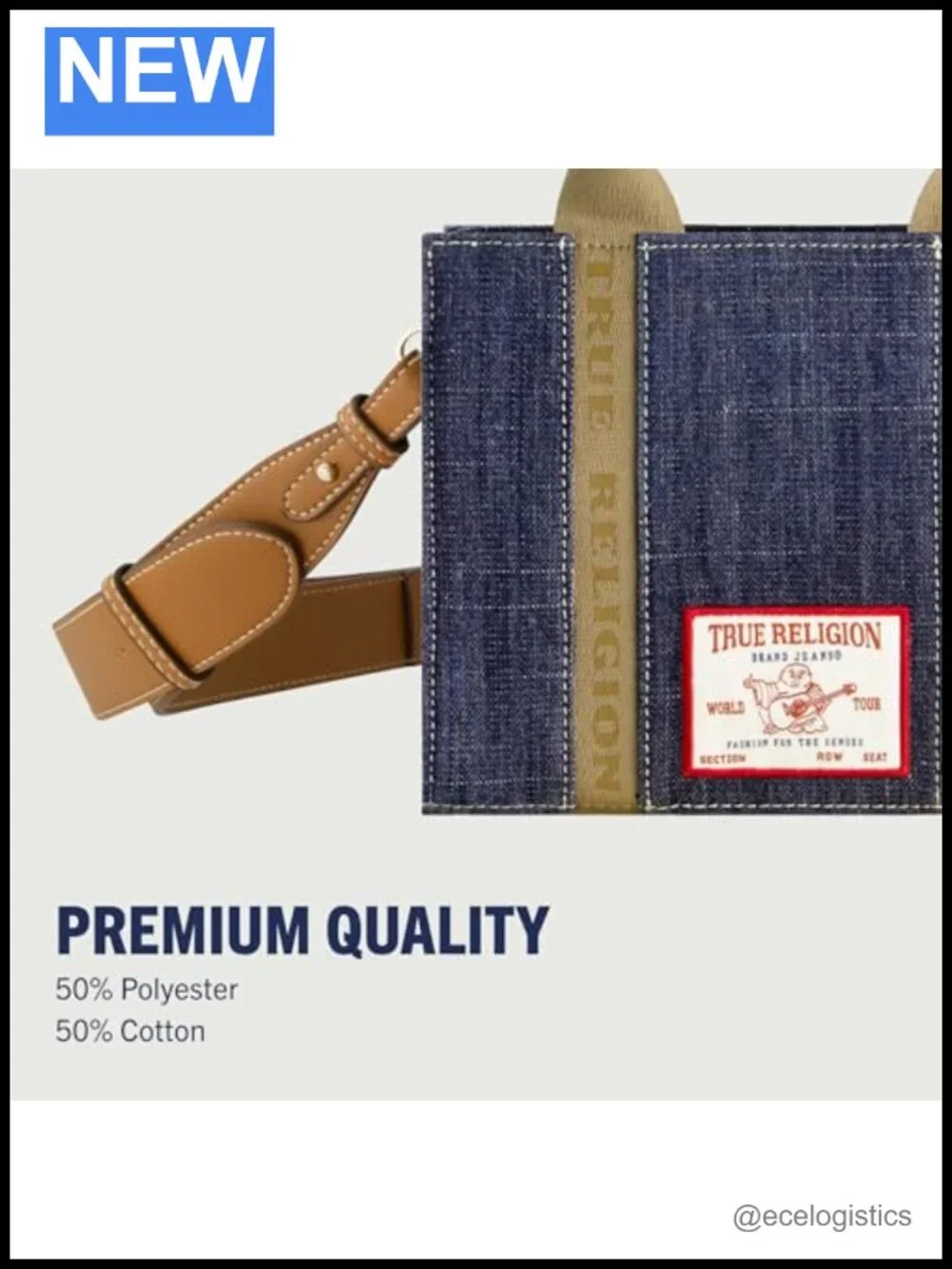 Denim Box Tote with Faux Leather, Removable Strap